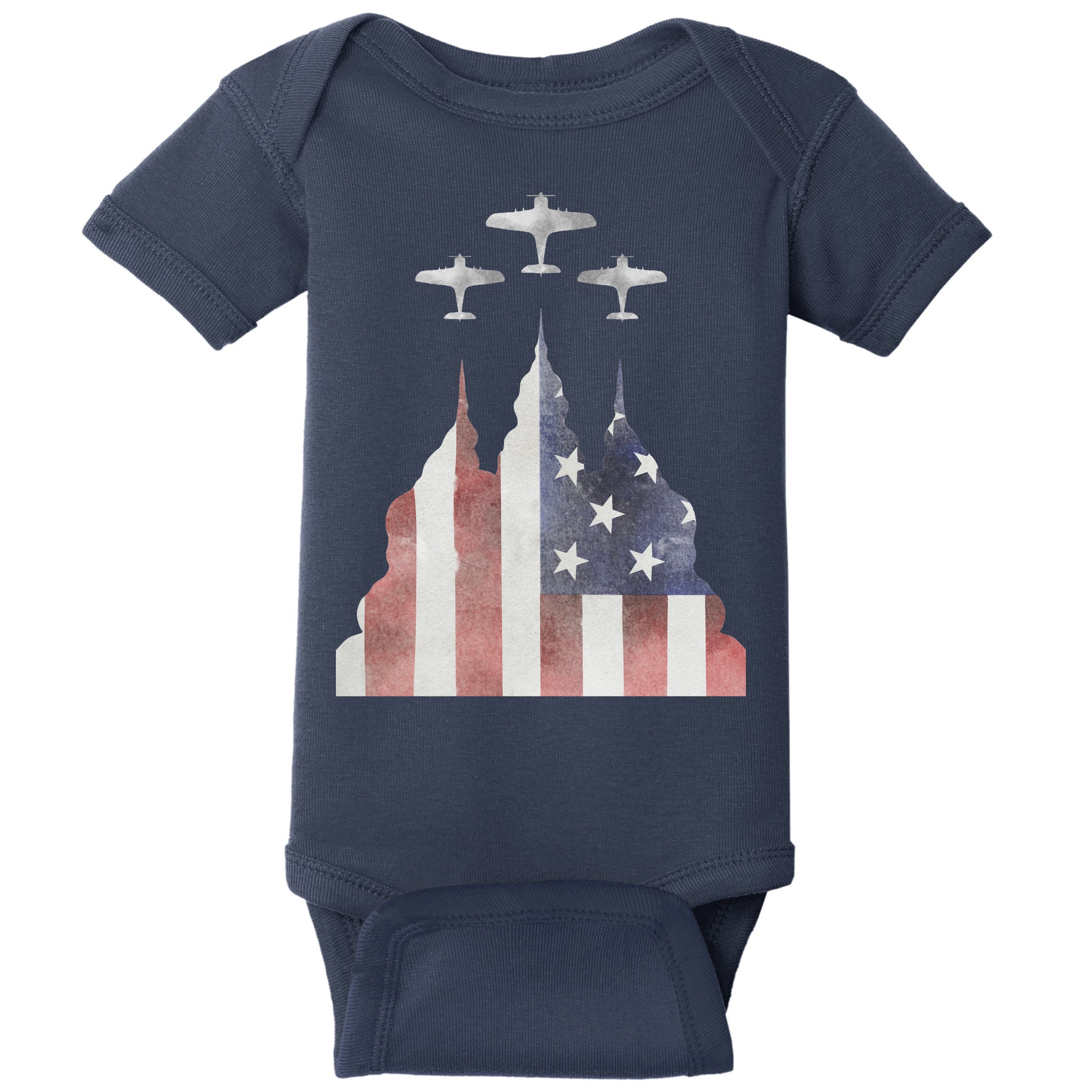 Patriotic Usa Flag Fighter Jets 4th Of July Baby Bodysuit