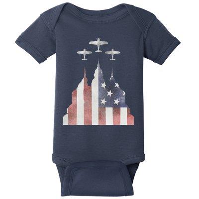 Patriotic Usa Flag Fighter Jets 4th Of July Baby Bodysuit