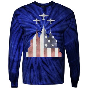 Patriotic Usa Flag Fighter Jets 4th Of July Tie-Dye Long Sleeve Shirt