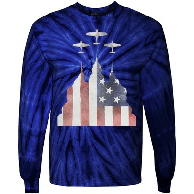 Patriotic Usa Flag Fighter Jets 4th Of July Tie-Dye Long Sleeve Shirt