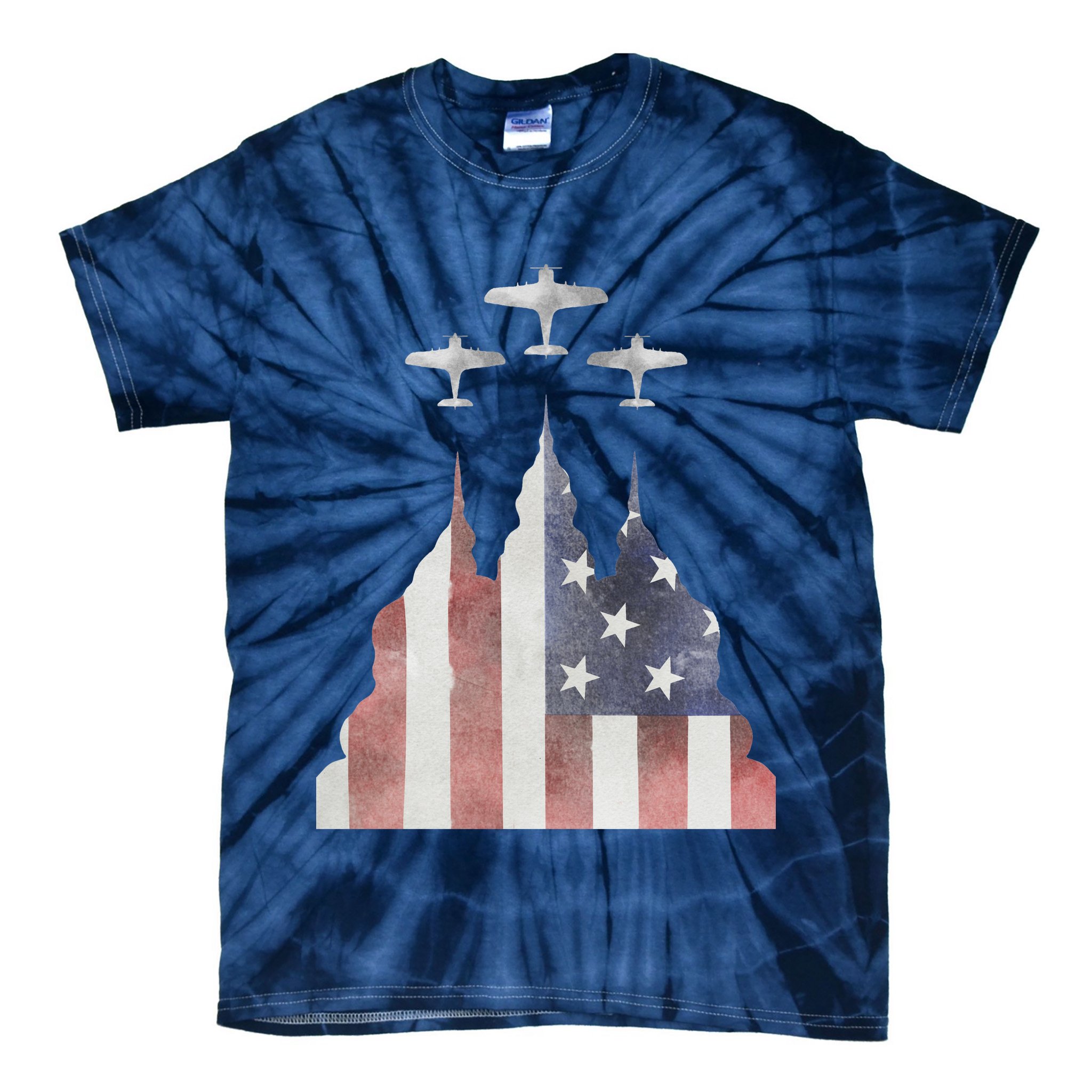 Patriotic Usa Flag Fighter Jets 4th Of July Tie-Dye T-Shirt