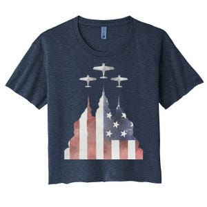 Patriotic Usa Flag Fighter Jets 4th Of July Women's Crop Top Tee