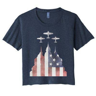 Patriotic Usa Flag Fighter Jets 4th Of July Crop Top