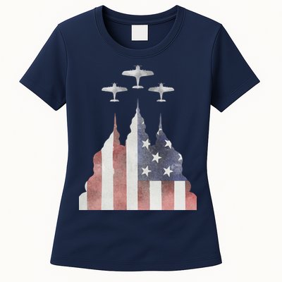 Patriotic Usa Flag Fighter Jets 4th Of July Womens T-Shirt