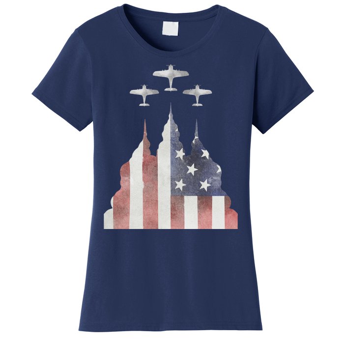 Patriotic Usa Flag Fighter Jets 4th Of July Women's T-Shirt