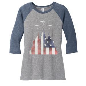 Patriotic Usa Flag Fighter Jets 4th Of July Women's Tri-Blend 3/4-Sleeve Raglan Shirt