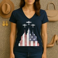 Patriotic Usa Flag Fighter Jets 4th Of July Women's V-Neck T-Shirt