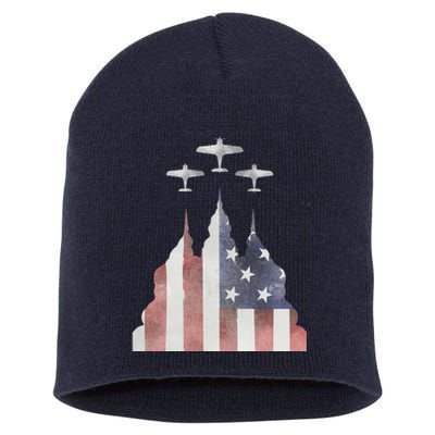 Patriotic Usa Flag Fighter Jets 4th Of July Short Acrylic Beanie