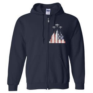 Patriotic Usa Flag Fighter Jets 4th Of July Full Zip Hoodie