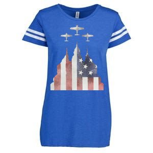 Patriotic Usa Flag Fighter Jets 4th Of July Enza Ladies Jersey Football T-Shirt