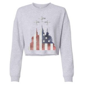 Patriotic Usa Flag Fighter Jets 4th Of July Cropped Pullover Crew