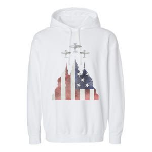 Patriotic Usa Flag Fighter Jets 4th Of July Garment-Dyed Fleece Hoodie