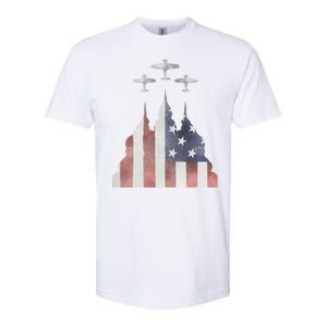 Patriotic Usa Flag Fighter Jets 4th Of July Softstyle CVC T-Shirt