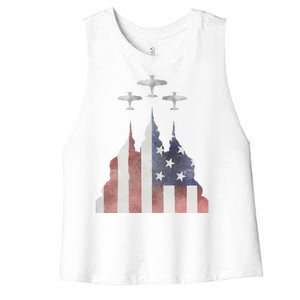 Patriotic Usa Flag Fighter Jets 4th Of July Women's Racerback Cropped Tank