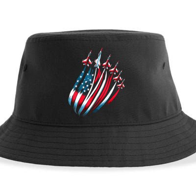 Patriotic Usa Flag Fighter Jets 4th Of July Sustainable Bucket Hat