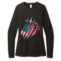 Patriotic Usa Flag Fighter Jets 4th Of July Womens CVC Long Sleeve Shirt