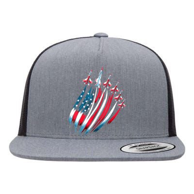 Patriotic Usa Flag Fighter Jets 4th Of July Flat Bill Trucker Hat