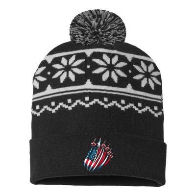 Patriotic Usa Flag Fighter Jets 4th Of July USA-Made Snowflake Beanie