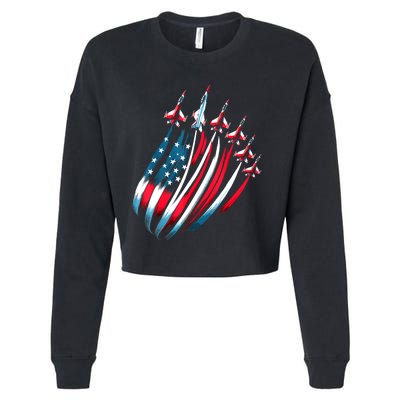 Patriotic Usa Flag Fighter Jets 4th Of July Cropped Pullover Crew