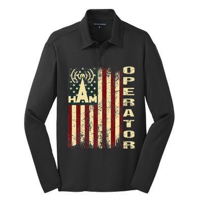 Patriotic USA Flag Ham Radio Amateur Radio Operator Silk Touch Performance Long Sleeve Polo