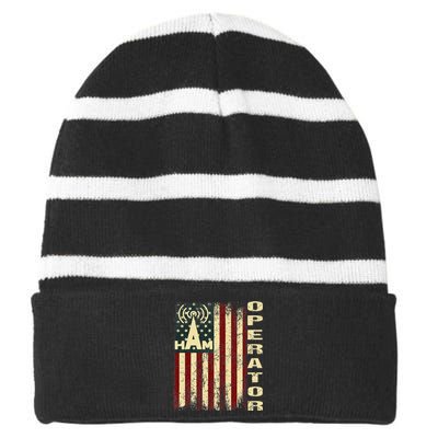 Patriotic USA Flag Ham Radio Amateur Radio Operator Striped Beanie with Solid Band