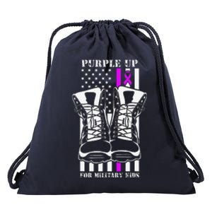 Purple Up For Military Child Month USA Flag Drawstring Bag