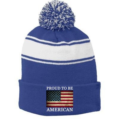 Patriotic Usa Flag Proud To Be American 4th Of July Gift Stripe Pom Pom Beanie