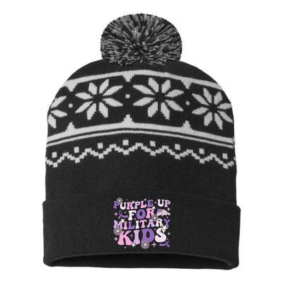 Purple Up For Military Ki.Ds Cute Groovy Military Child Month USA-Made Snowflake Beanie