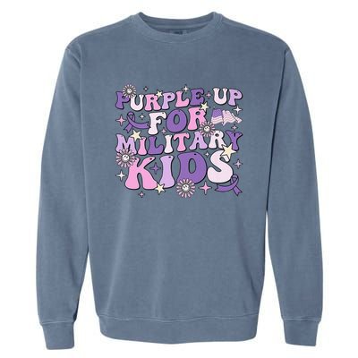 Purple Up For Military Ki.Ds Cute Groovy Military Child Month Garment-Dyed Sweatshirt