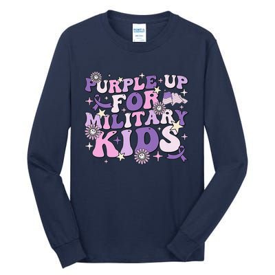 Purple Up For Military Ki.Ds Cute Groovy Military Child Month Tall Long Sleeve T-Shirt