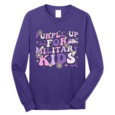 Purple Up For Military Ki.Ds Cute Groovy Military Child Month Long Sleeve Shirt