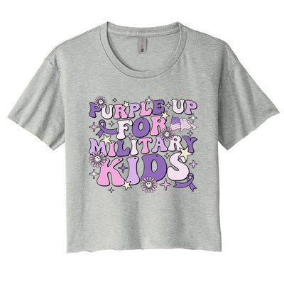 Purple Up For Military Ki.Ds Cute Groovy Military Child Month Women's Crop Top Tee