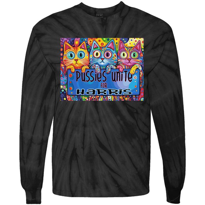 Pussies Unite For Harris Bold And Colorful Kitten Campaign Tie-Dye Long Sleeve Shirt