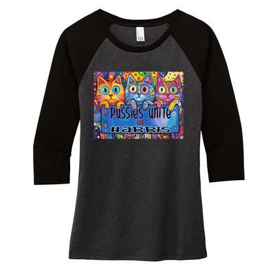 Pussies Unite For Harris Bold And Colorful Kitten Campaign Women's Tri-Blend 3/4-Sleeve Raglan Shirt