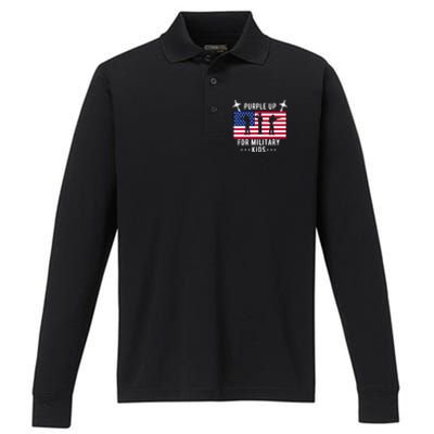 Purple Up For Military Soldier Month Military Child USA Performance Long Sleeve Polo