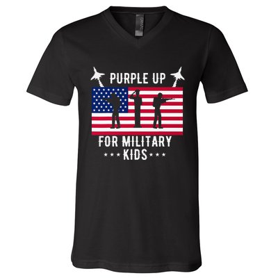 Purple Up For Military Soldier Month Military Child USA V-Neck T-Shirt