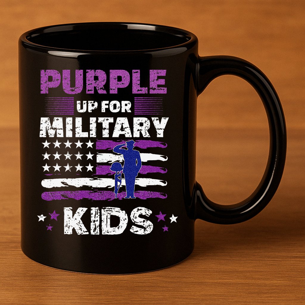 Purple Up for Military Month Usa Flag 11oz C Handle Ceramic Mug