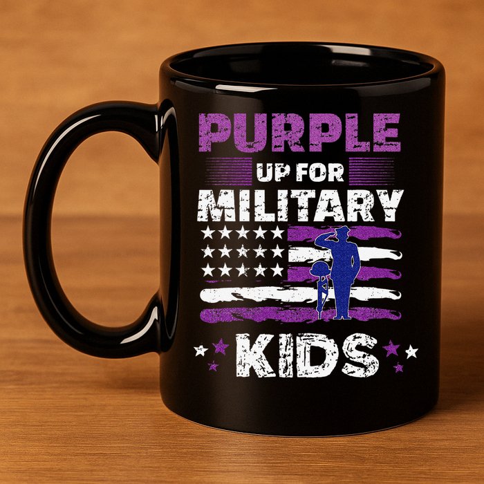Purple Up for Military Month Usa Flag 11oz C Handle Ceramic Mug