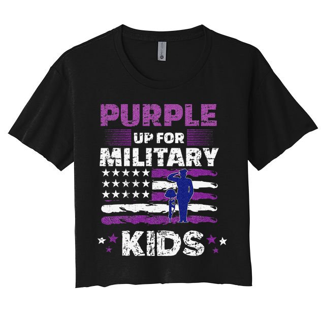 Purple Up for Military Month Usa Flag Crop Top