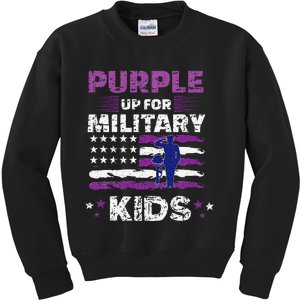 Purple Up for Military Month Usa Flag Kids Sweatshirt