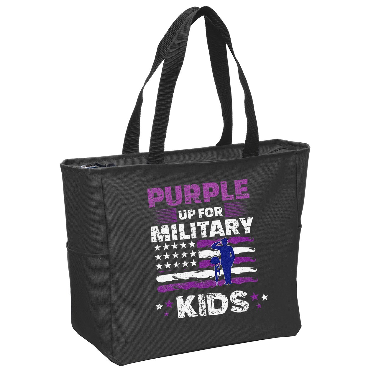 Purple Up for Military Month Usa Flag Zip Tote Bag