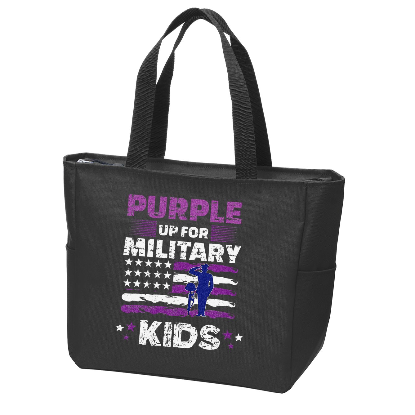 Purple Up for Military Month Usa Flag Zip Tote Bag