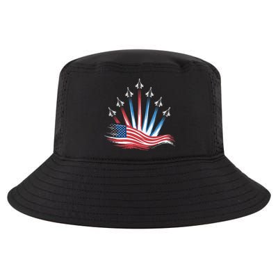 Patriotic Usa Flag Fighter Jets 4th Of July Women Cool Comfort Performance Bucket Hat