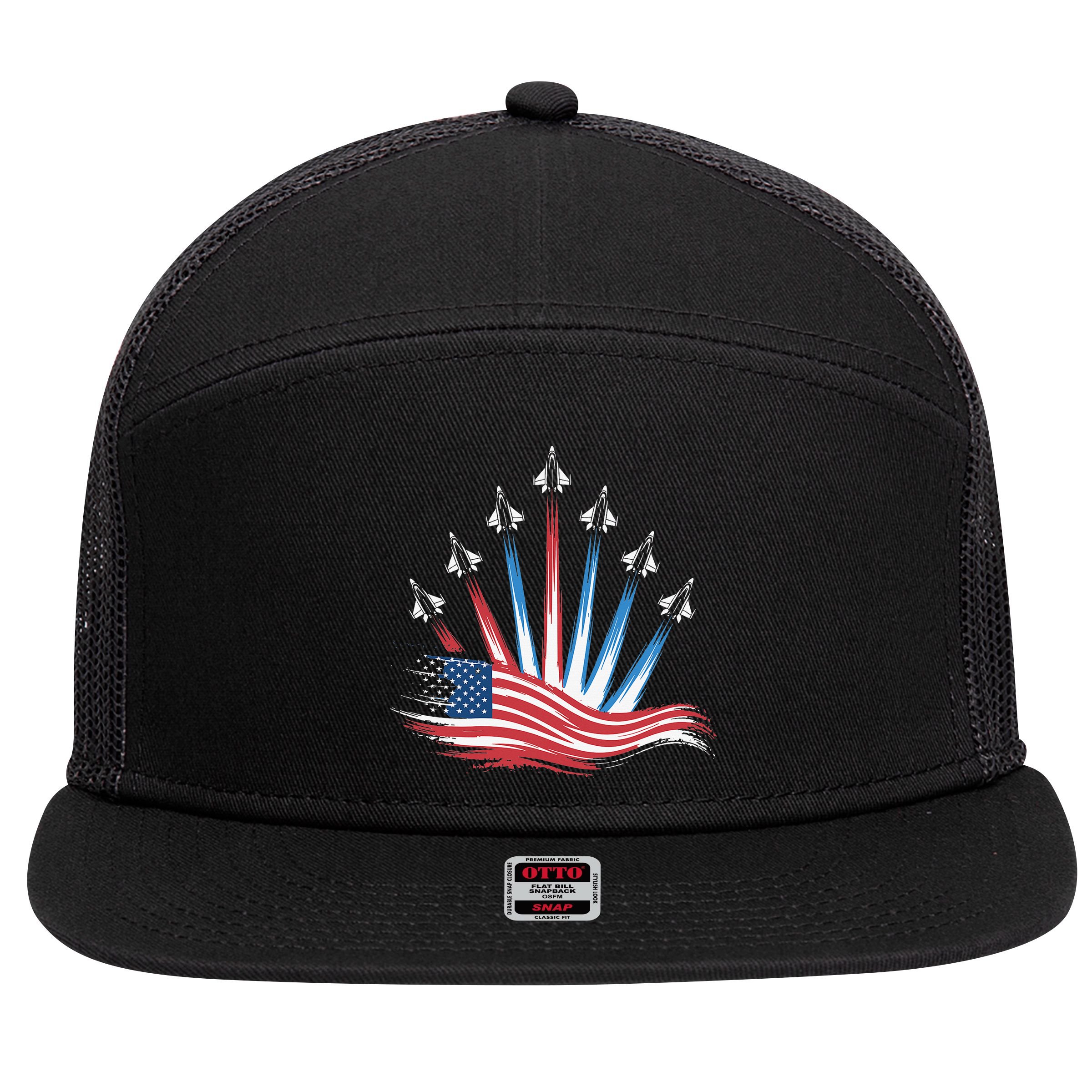 Patriotic Usa Flag Fighter Jets 4th Of July Women 7 Panel Mesh Trucker Snapback Hat