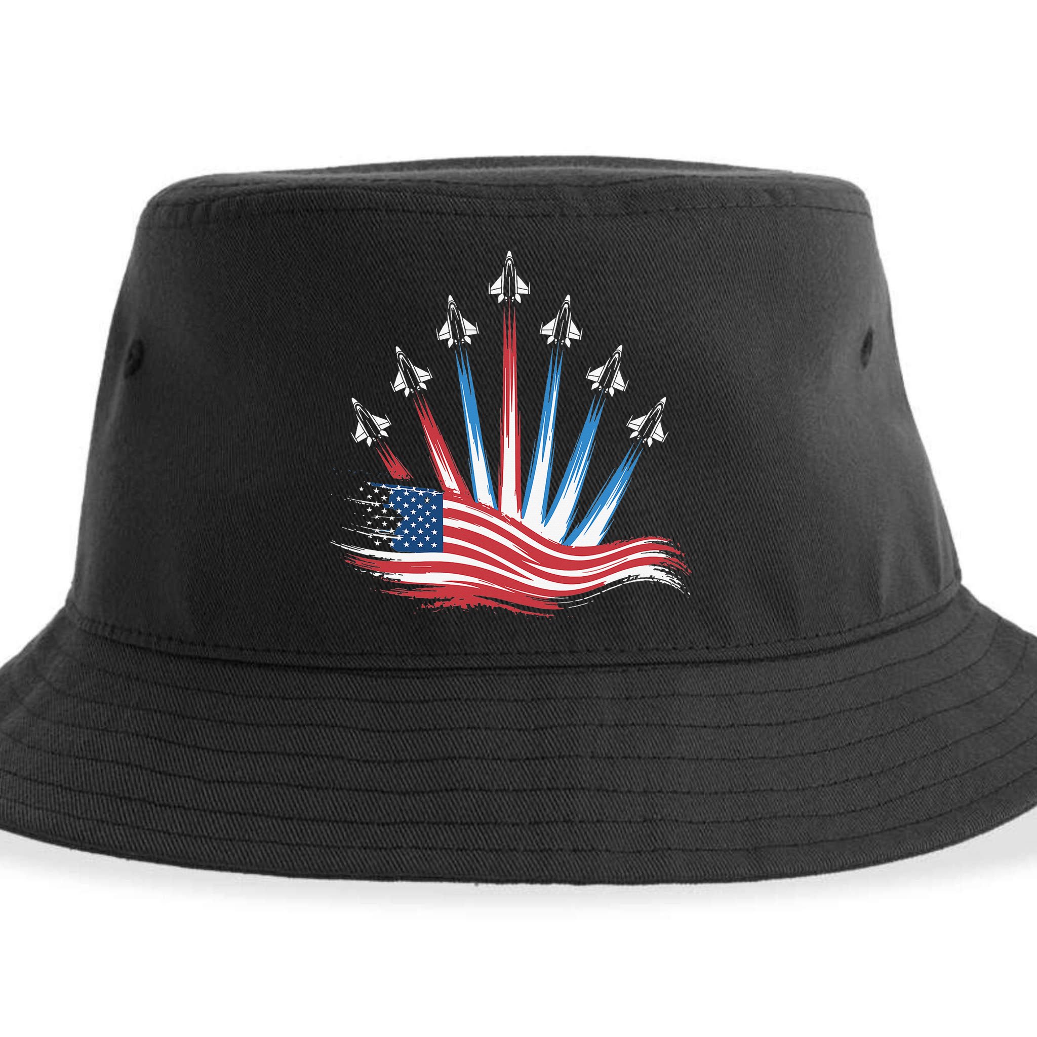 Patriotic Usa Flag Fighter Jets 4th Of July Women Sustainable Bucket Hat