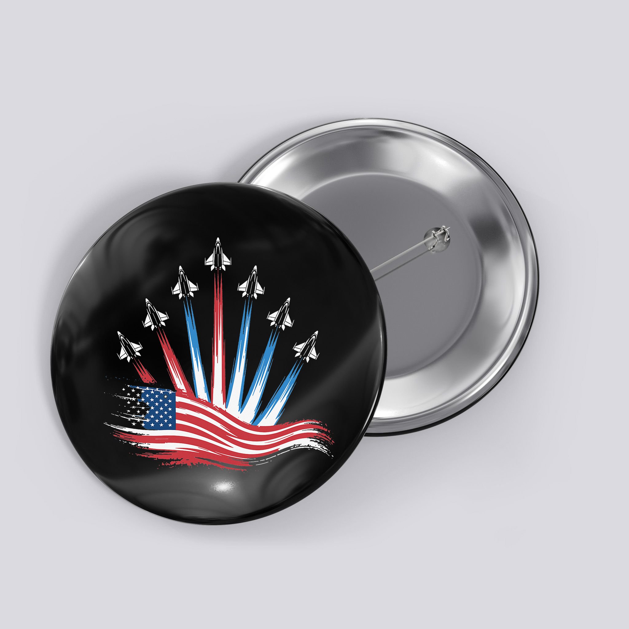 Patriotic Usa Flag Fighter Jets 4th Of July Women Button