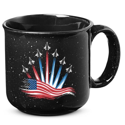 Patriotic Usa Flag Fighter Jets 4th Of July Women 15oz Campfire Ceramic Mug