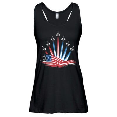 Patriotic Usa Flag Fighter Jets 4th Of July Women Ladies Essential Flowy Tank