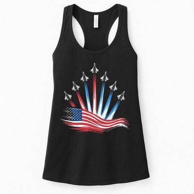 Patriotic Usa Flag Fighter Jets 4th Of July Women Womens Tank Top