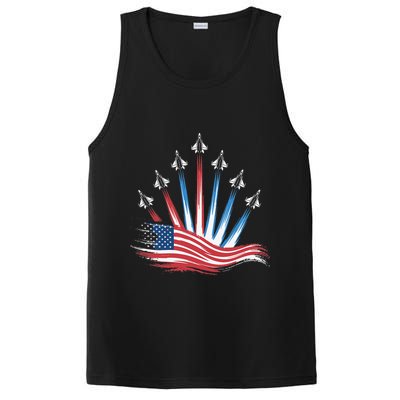 Patriotic Usa Flag Fighter Jets 4th Of July Women PosiCharge Competitor Tank